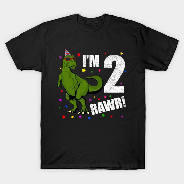 Bday Kids 2 Years Old Dinosaur Birthday T-Shirt by KawaiiAttack